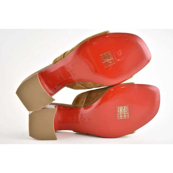 Christian Louboutin Dechirago 55 Safari Brown Suede Mule Block Heel Sandal 35.5 - Picture 12 of 12
